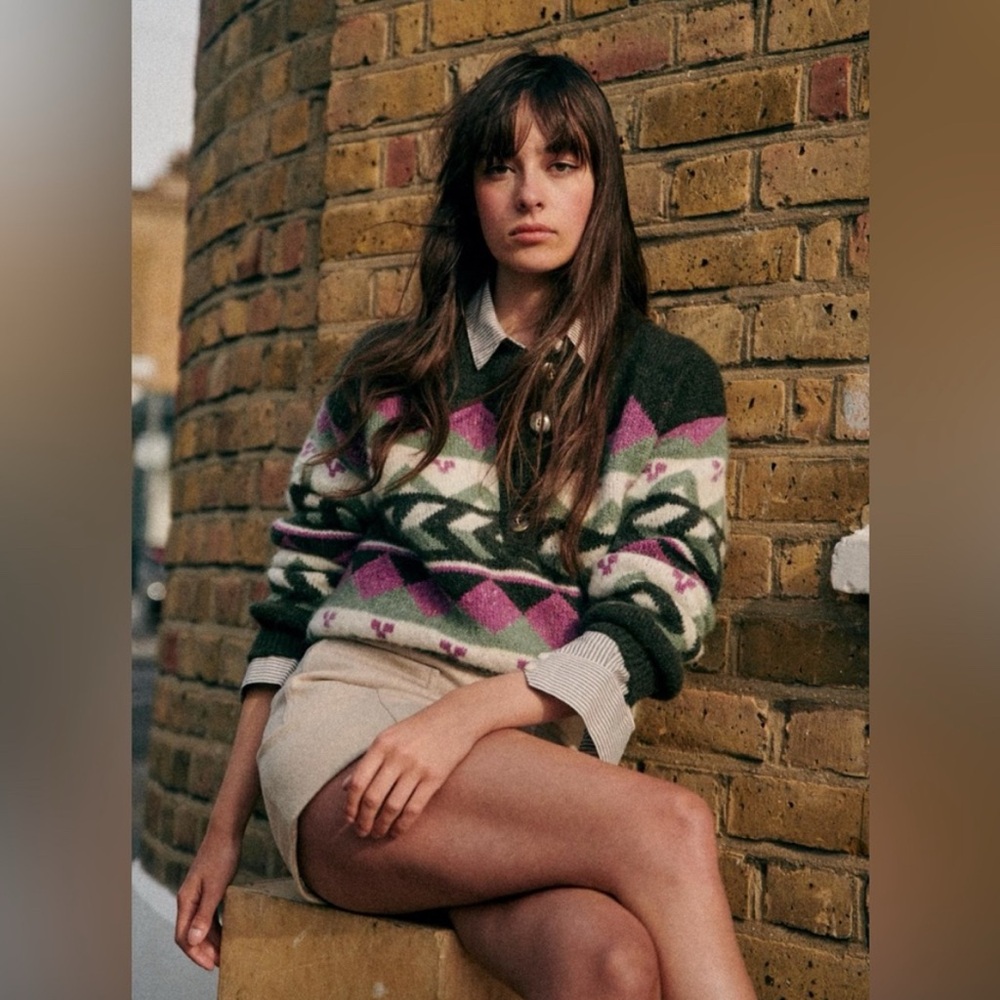 Sezane Georges Jumper Green / Multico - Size S
